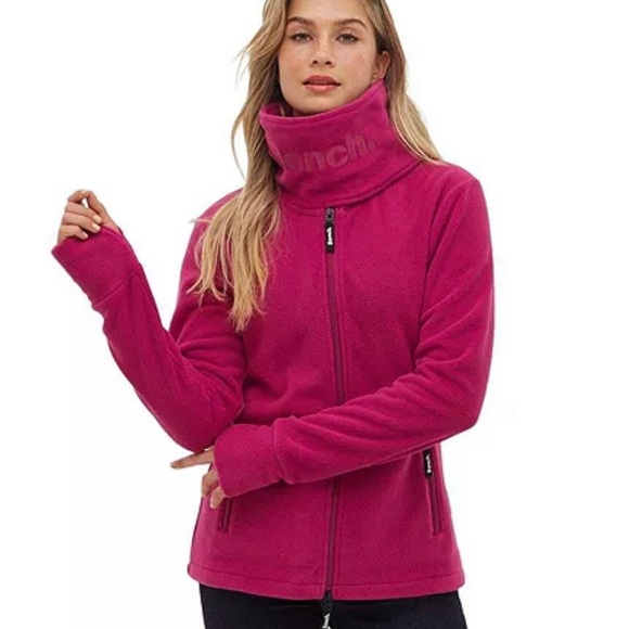 Bench NWT S DARK PINK FUSCIA WRAP NECK FLEECE ZIPPER THUMBHOLE JACKET - Picture 1 of 6